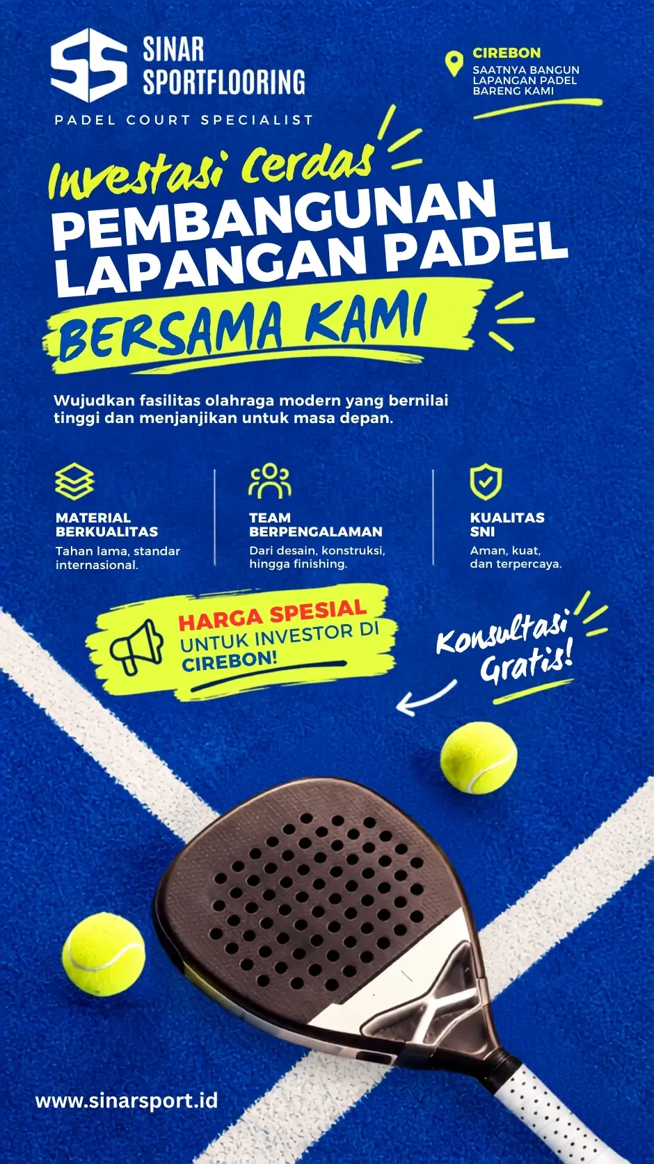 Visual referensi lapangan padel outdoor di area Cirebon